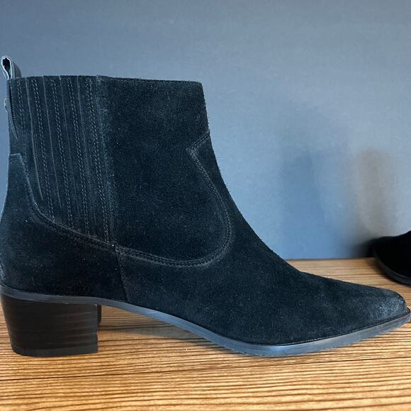 Donald Pliner Black Suede Western Banks Heeled Ankle Booties Womens 8.5 - Picture 7 of 13